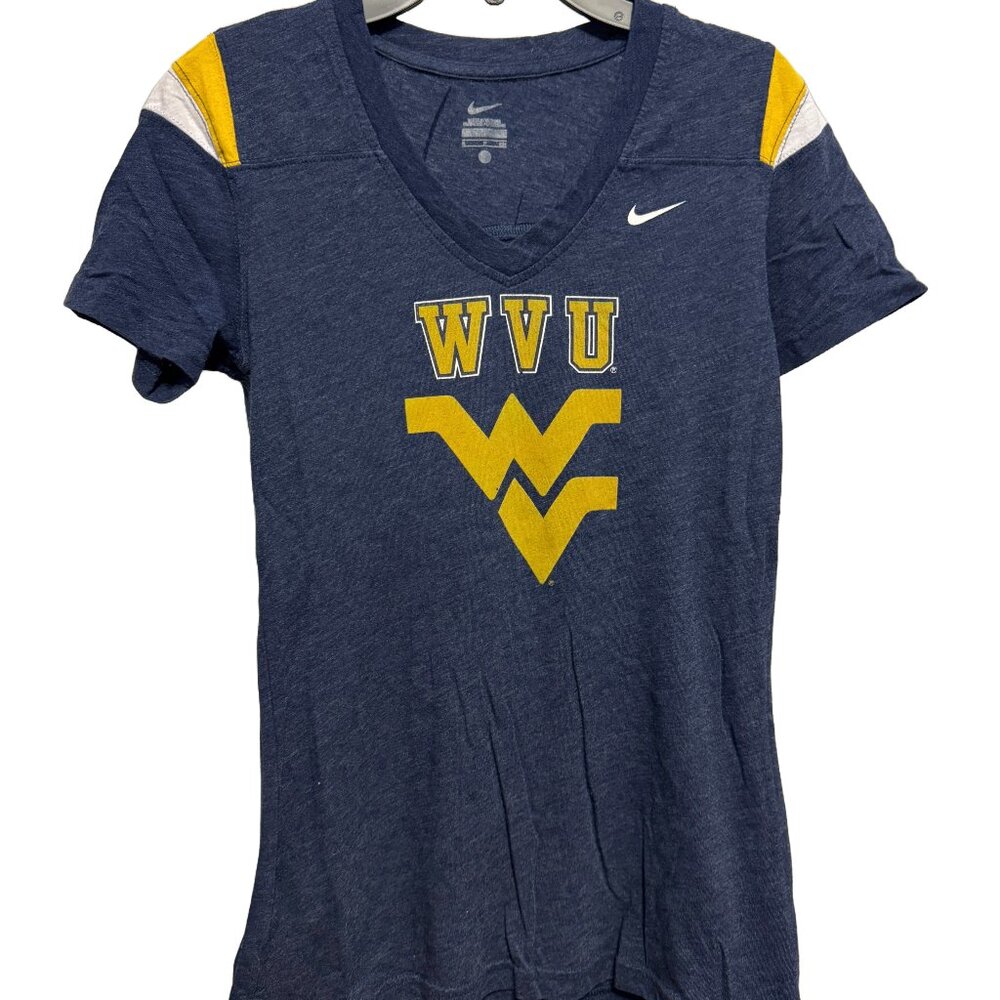 WVU West Virginia University Nike Women's V-Neck Tee Shirt, Small
